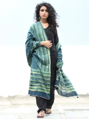 Deep Indigo Green Cotton Hand Block Printed Dupatta  - D04170409