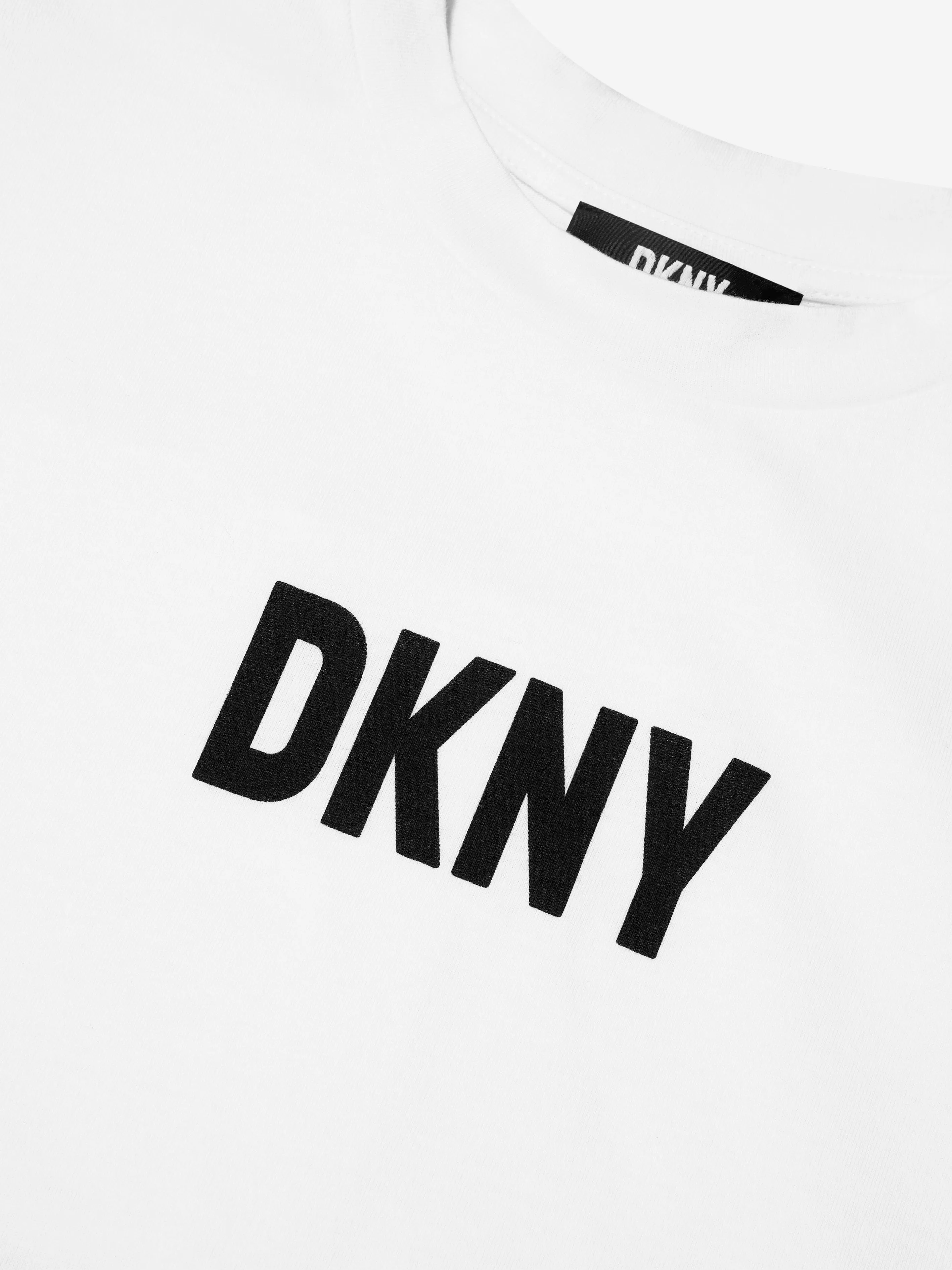 DKNY Girls Jersey And Poplin Striped T-Shirt in White